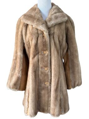 Lilli Ann London Leathers Faux Fur Leather Coat Retro Hippie Glam Swing Boho Mod